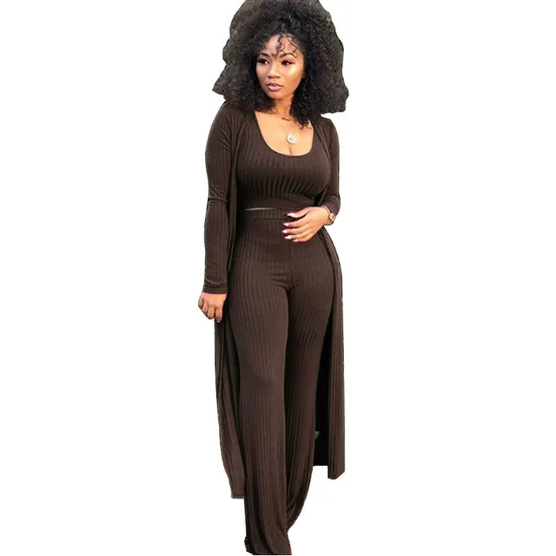 Women Knitted Long Sleeve Cardigan Coat Loose Wide Leg Pants Crop Top 3 Piece Set for Female Women Autumn Winter Women'S Suits