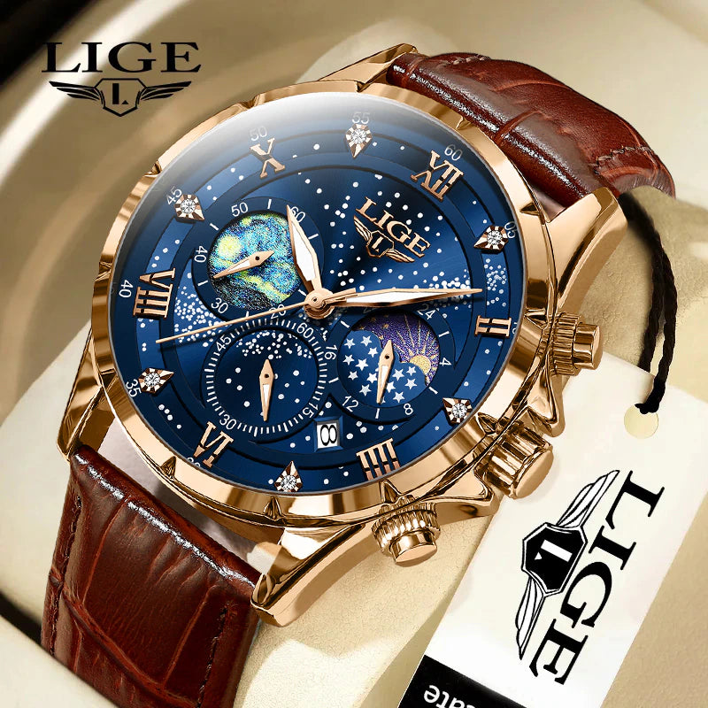 LIGE Men Watches Casual Sport Watch Men Luxury Waterproof Date Luminous Chronograph Wristwatch Male Quartz Watches Leather Clock