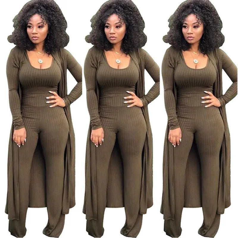 Women Knitted Long Sleeve Cardigan Coat Loose Wide Leg Pants Crop Top 3 Piece Set for Female Women Autumn Winter Women'S Suits