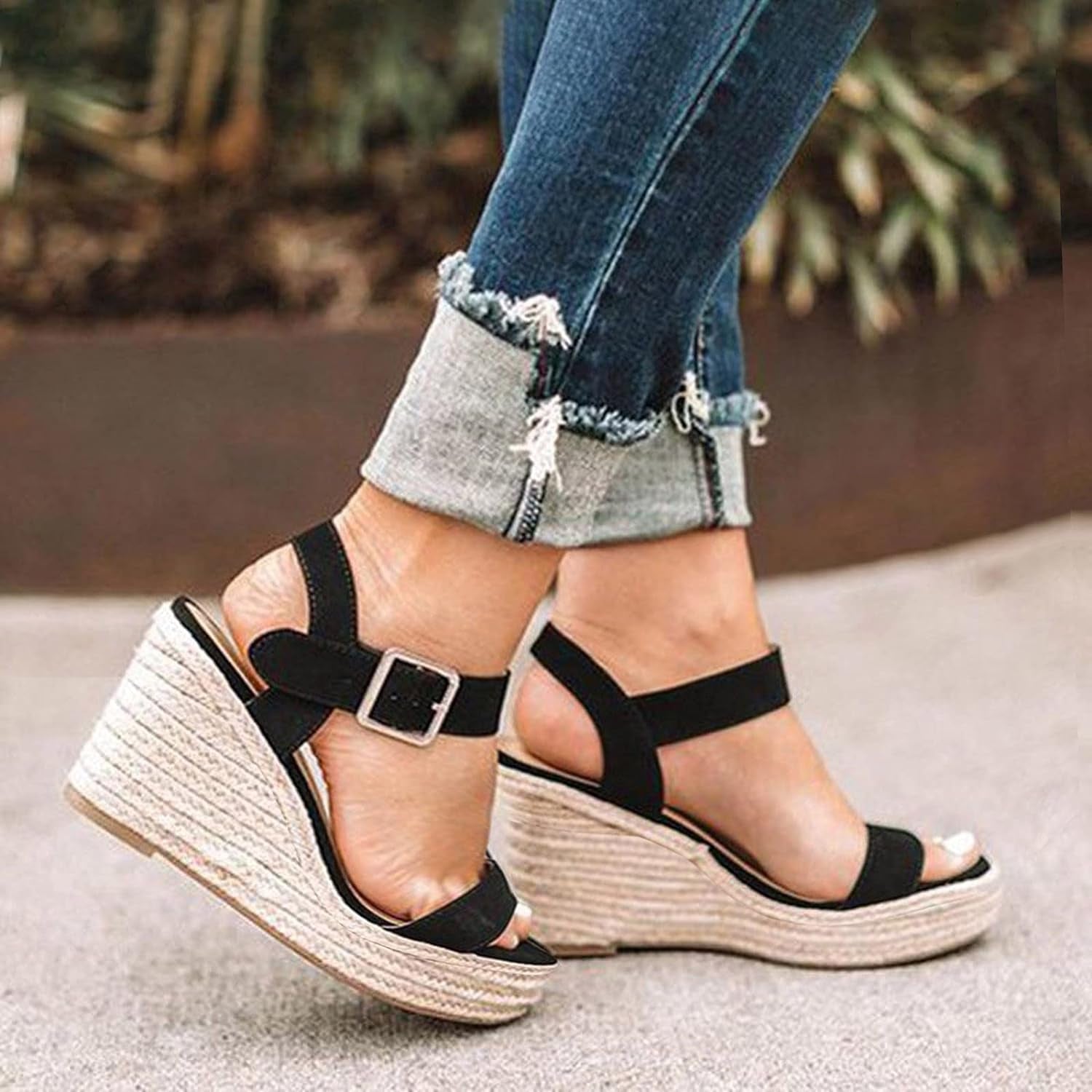 Slip on Wedge Platform Sandals Casual Summer Beach Sandals Shoes Wedge Sandals for Women