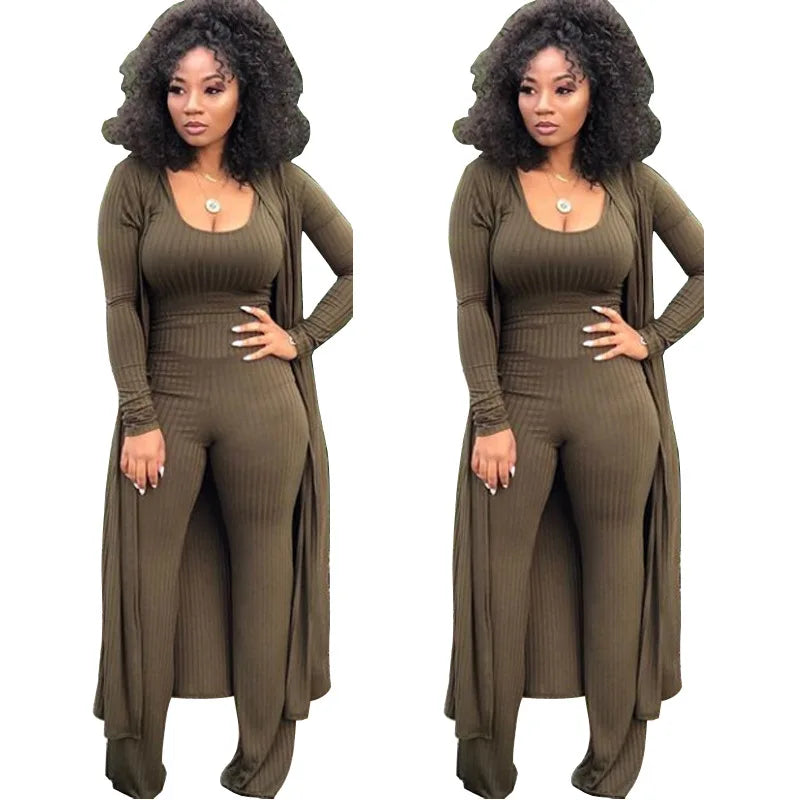 Women Knitted Long Sleeve Cardigan Coat Loose Wide Leg Pants Crop Top 3 Piece Set for Female Women Autumn Winter Women'S Suits